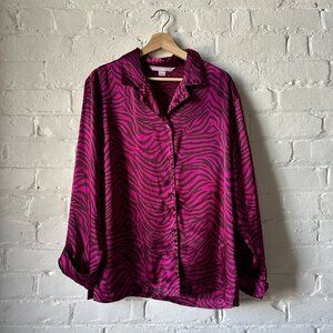 Victoria's Secret Satin Long Sleeve Zebra Pajama Sleepwear Top Size Medium